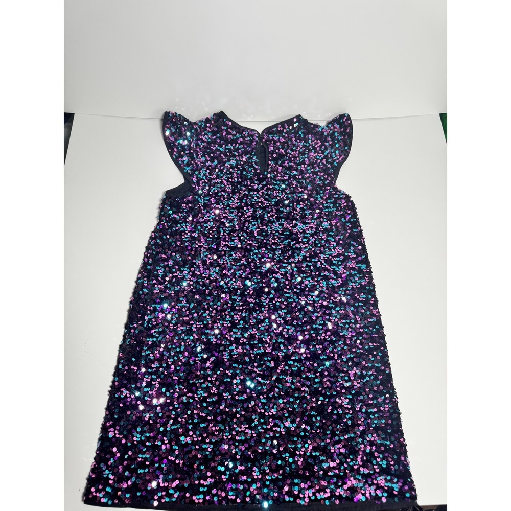 Evsie Top Girls 10 Purple Blue Sequin Keyhole Back Iridescent Flutter Sleeve